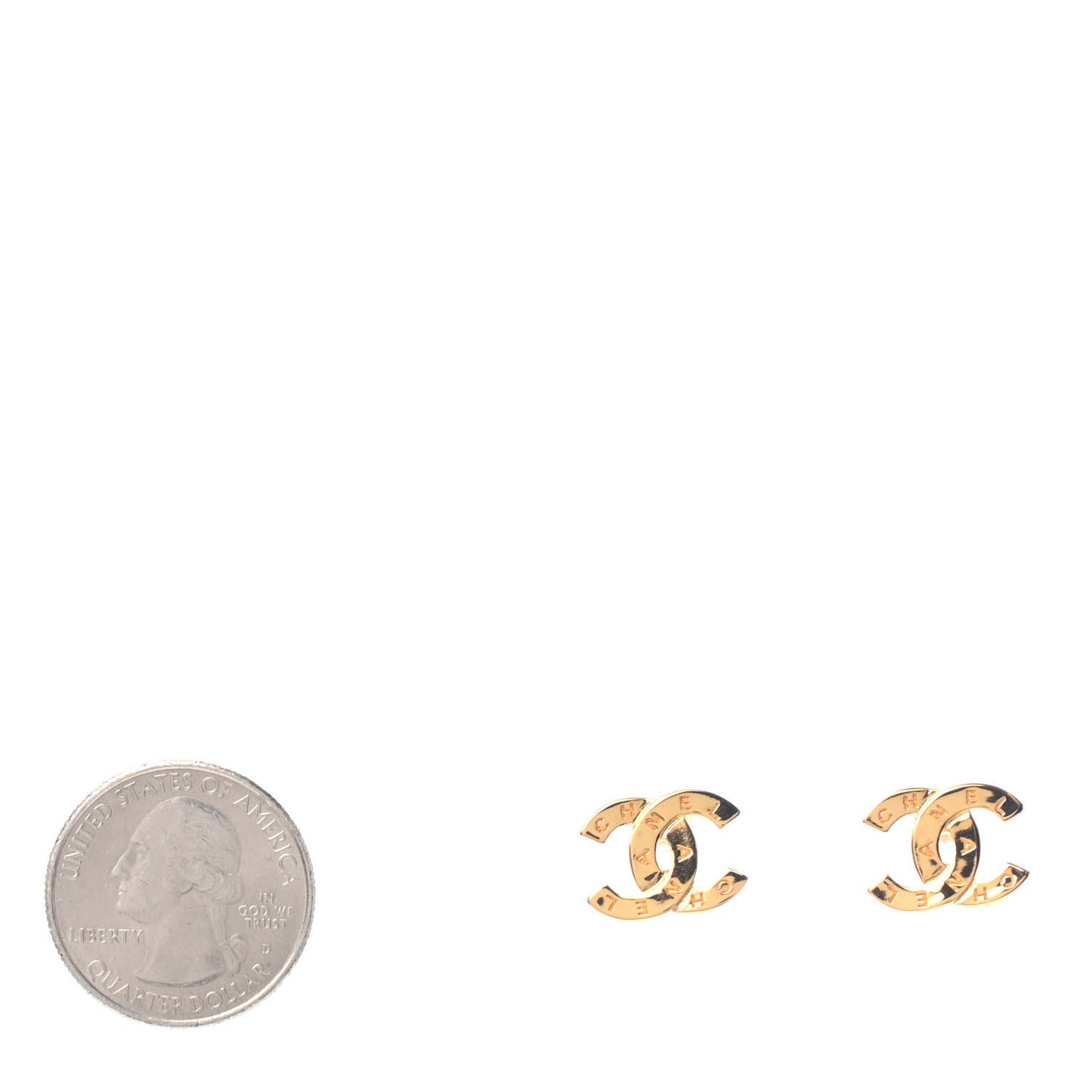 Metal CC Paris Button Stud Earrings Gold