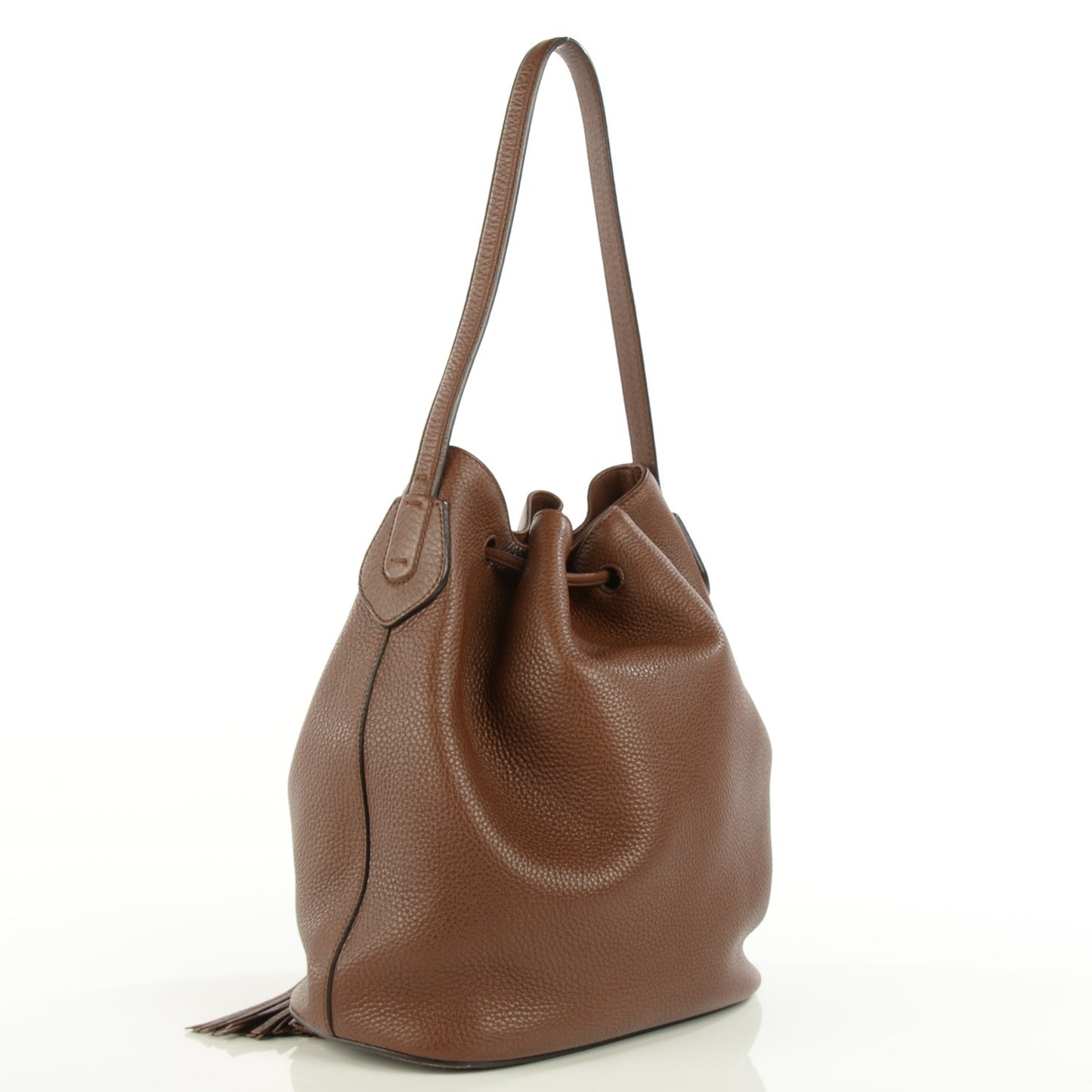 Calfskin Medium Lady Tassel Bucket Bag Nut Brown