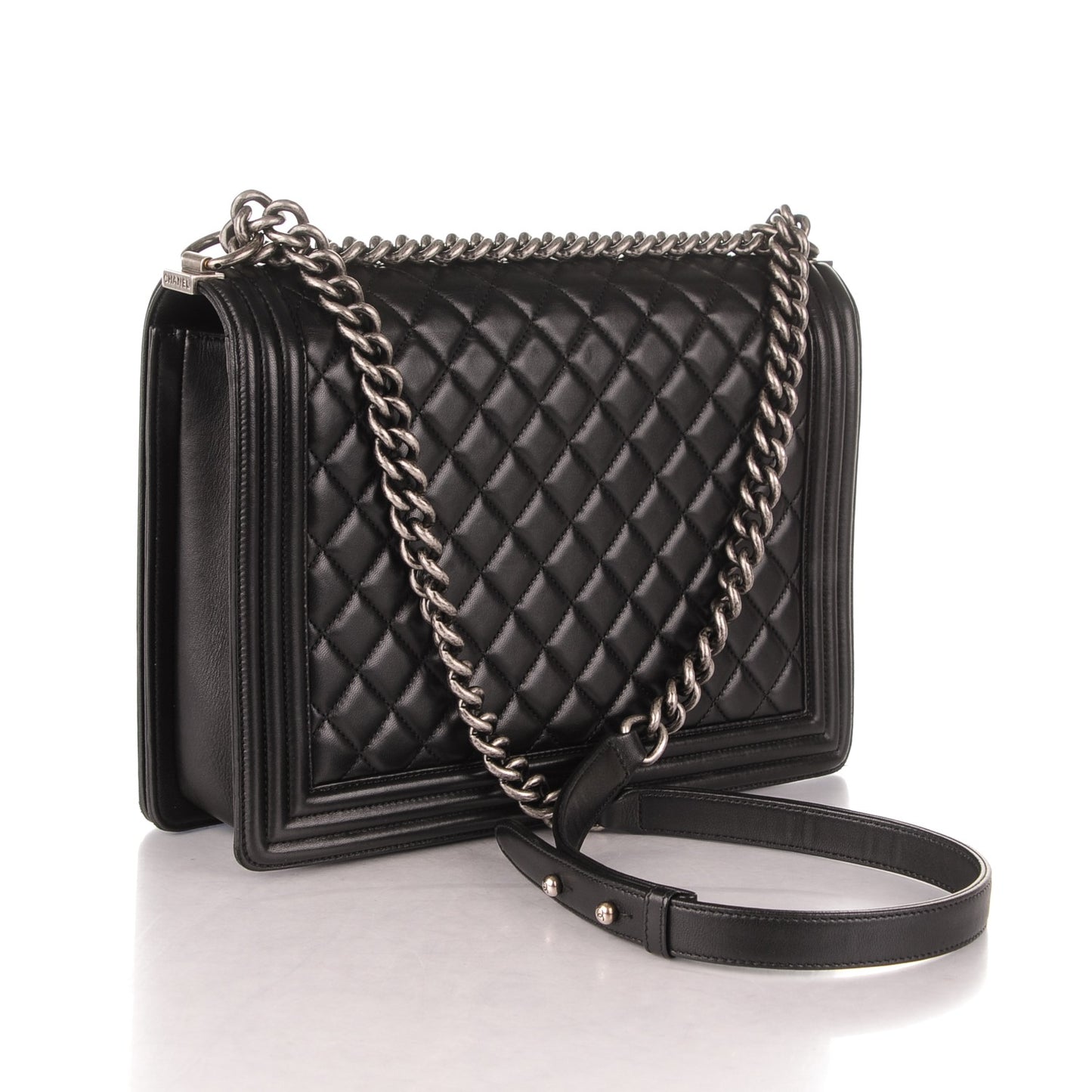 Lambskin Quilted Large Boy Flap Black