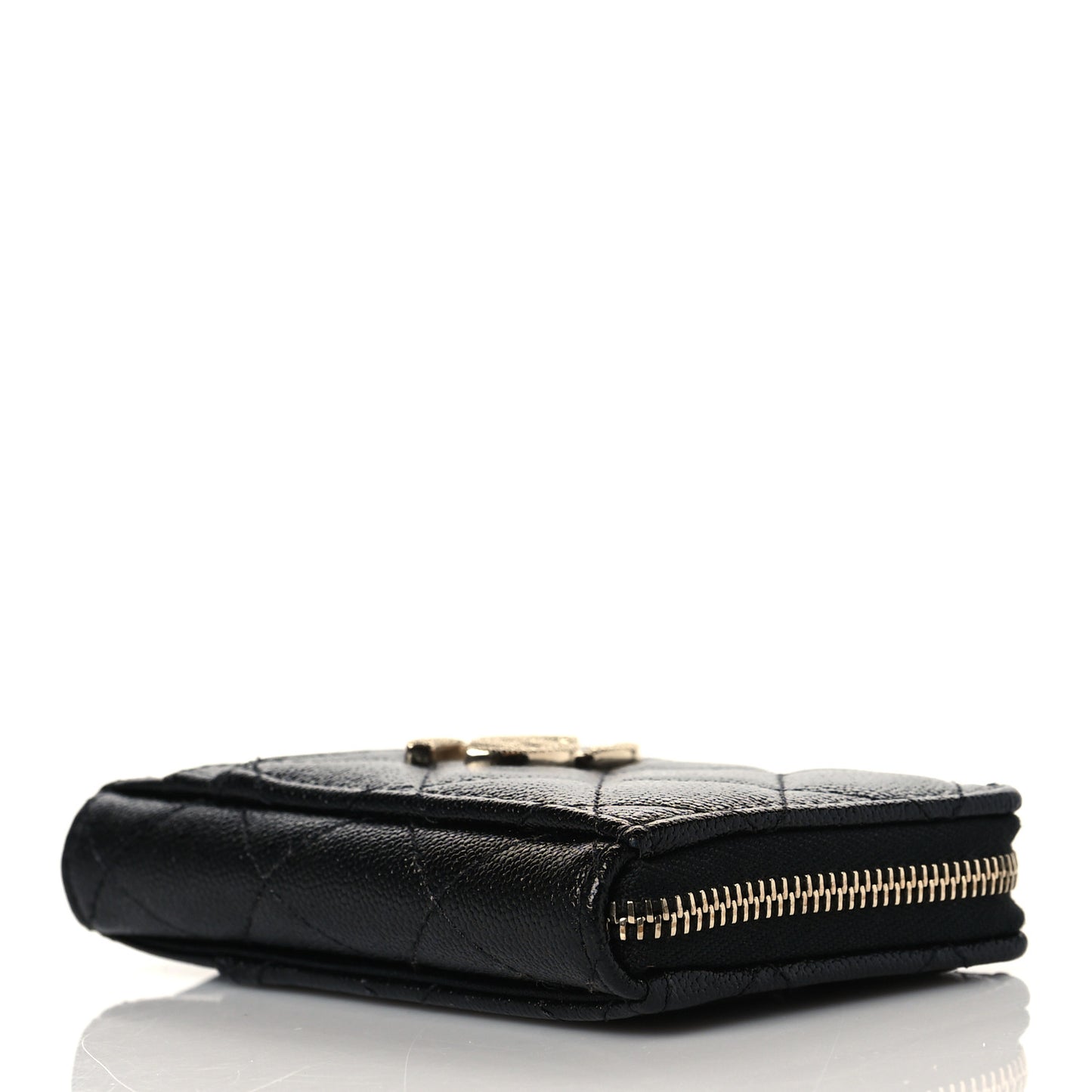 Caviar Quilted Studded CC Zip Card Holder Black