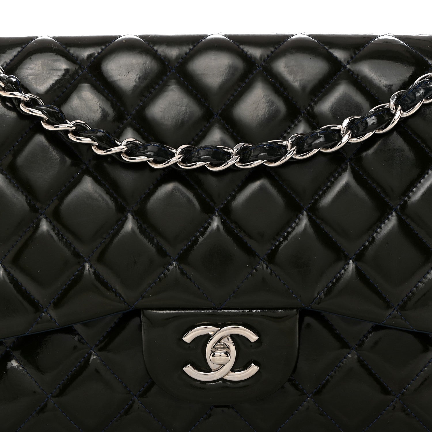 Chanel Patent Quilted Jumbo Double Flap Navy 8 of 10