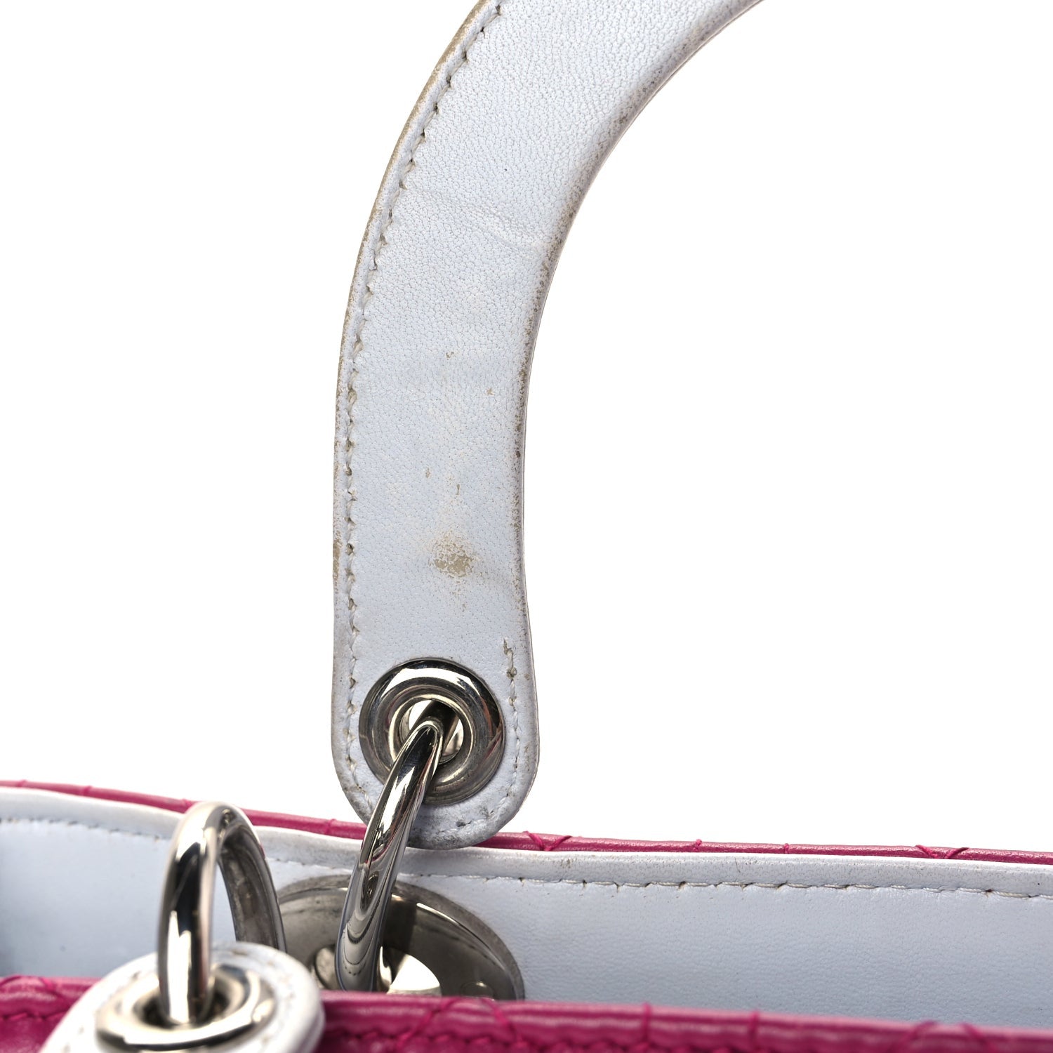 Christian Dior Lambskin Cannage Medium Tri-Color Lady Dior Fuchsia Grey Light Blue 10 of 13