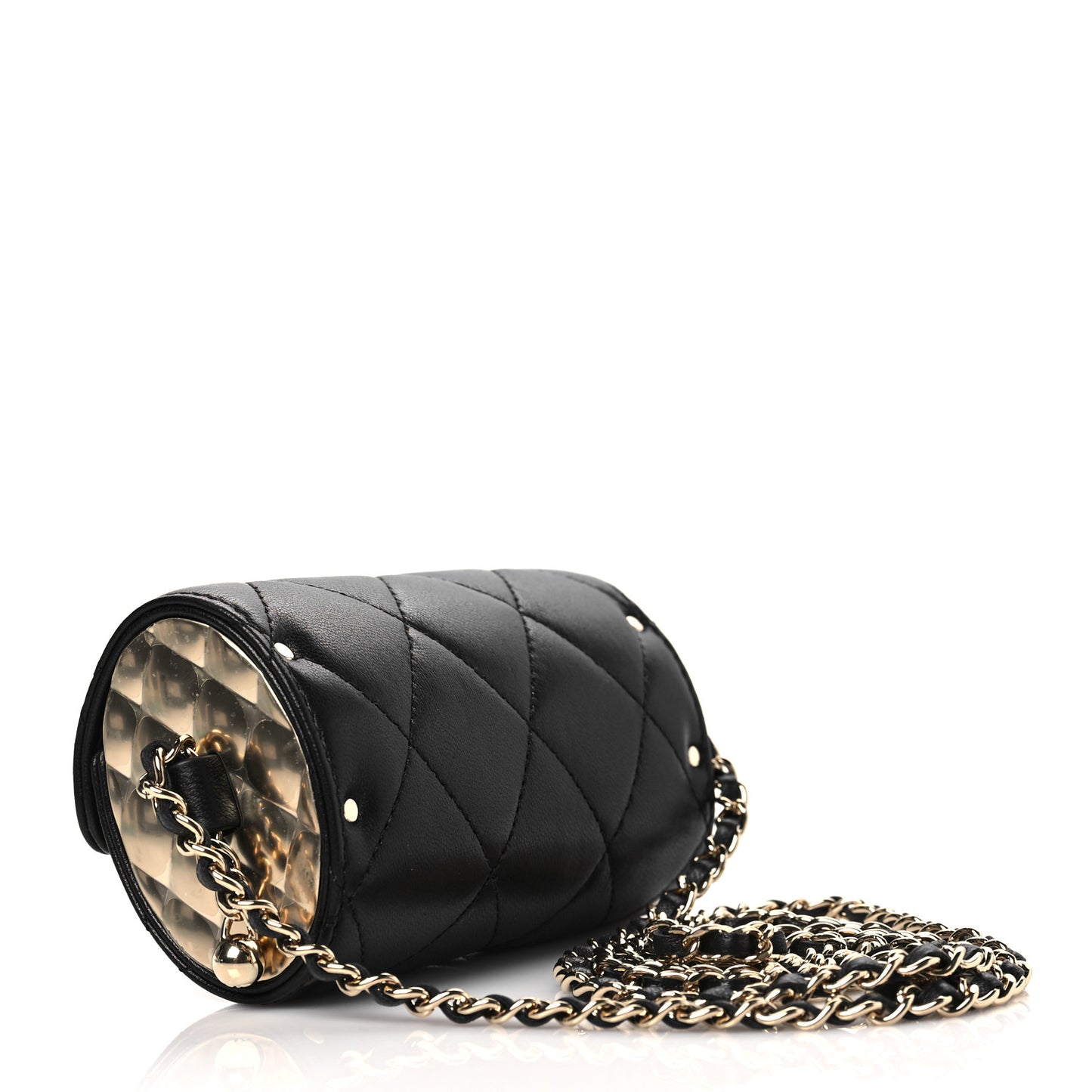Lambskin Quilted Box Of Secrets Card Holder With Chain Black