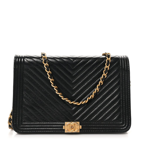 Lambskin Chevron Boy Wallet On Chain WOC Black