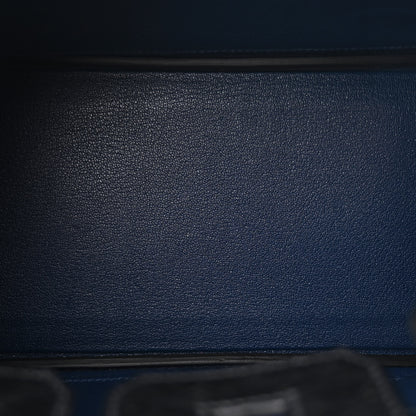 Hermes Ostrich Bi-Color Birkin 25 Bleu Iris Black 4 of 12