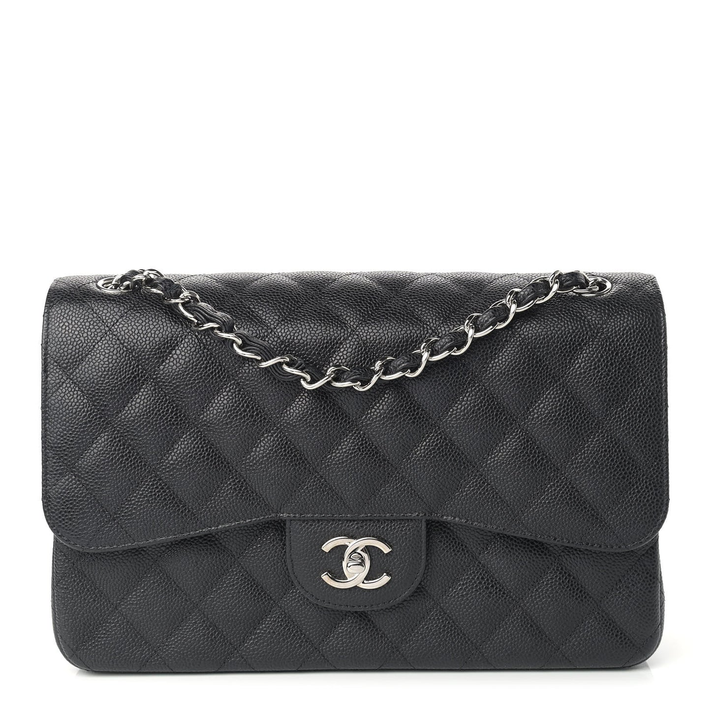 Caviar Quilted Jumbo Double Flap Black