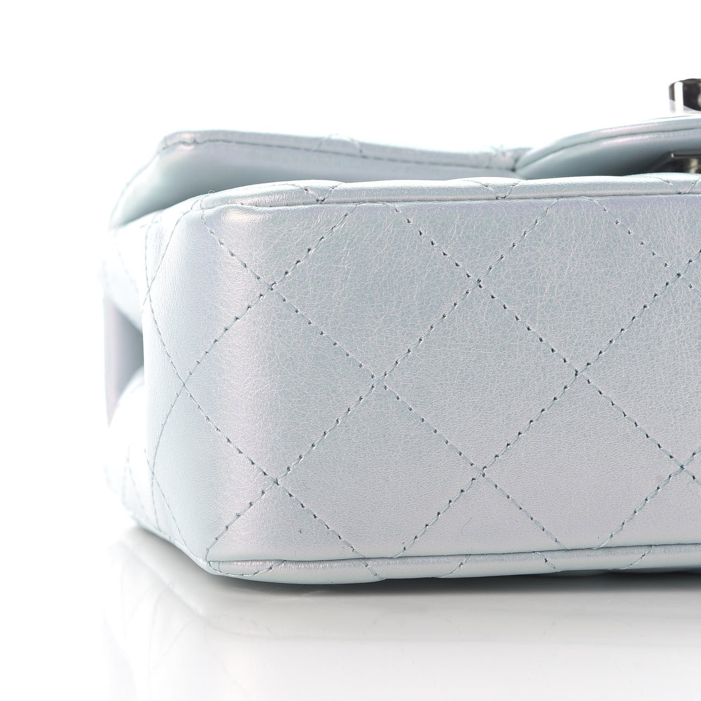 Iridescent Calfskin Quilted Mini Rectangular Flap Light Blue