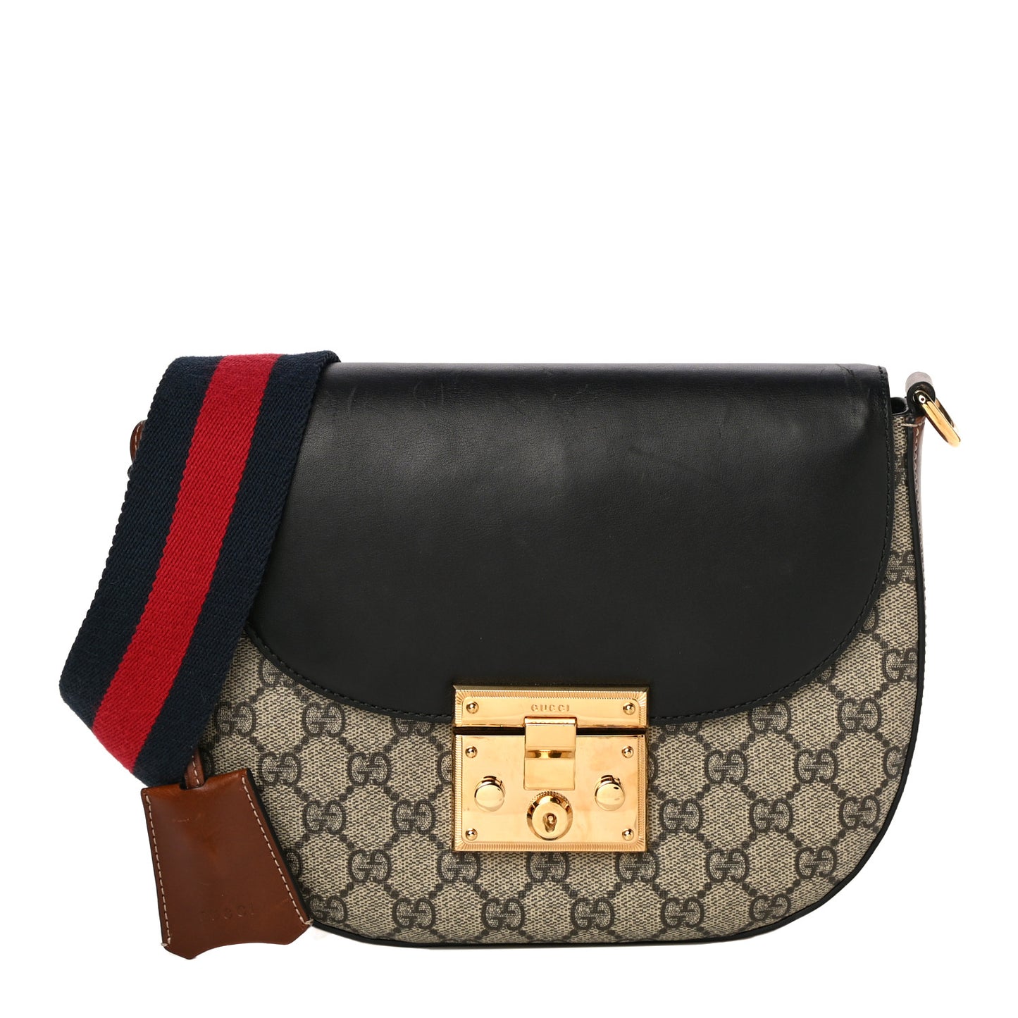 GG Supreme Monogram Web Medium Padlock Messenger Shoulder Bag Black