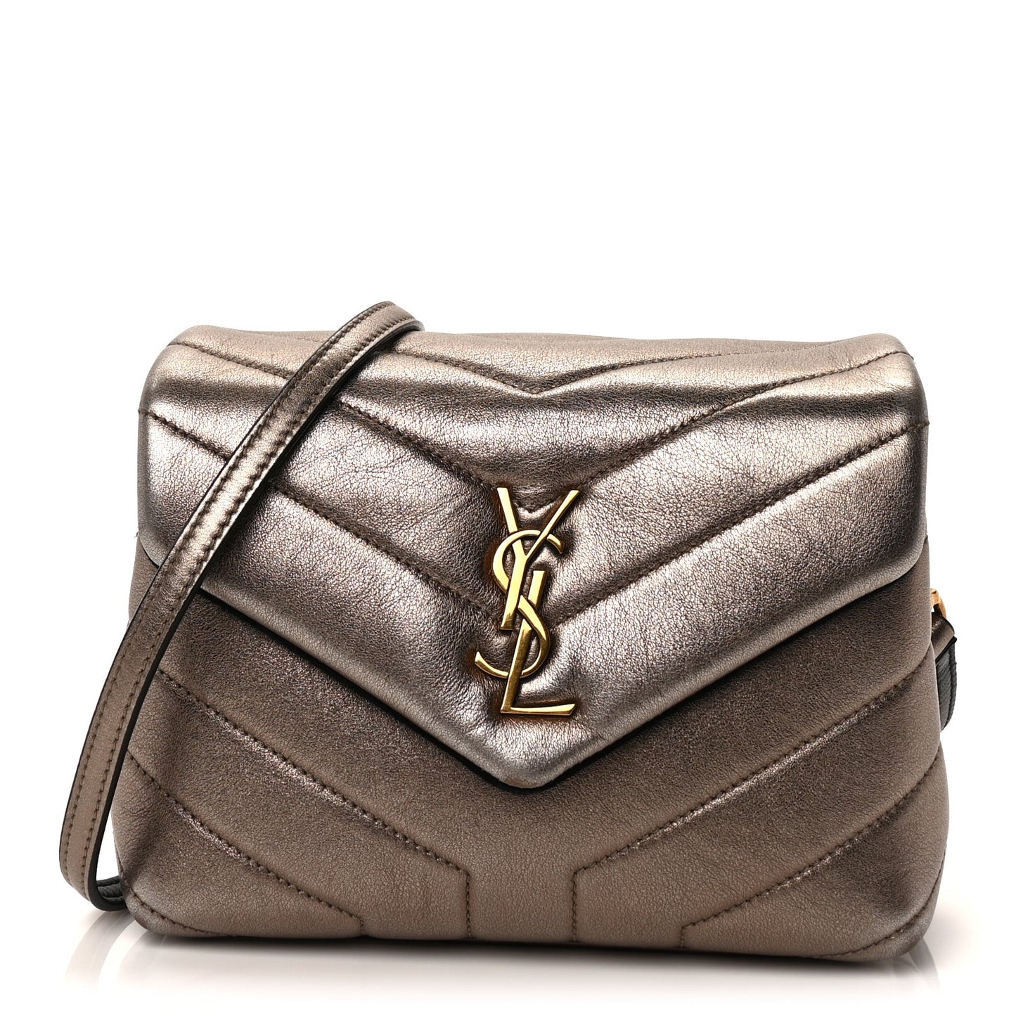 Metallic Calfskin Y Quilted Monogram Toy Loulou Crossbody Bag Piombo