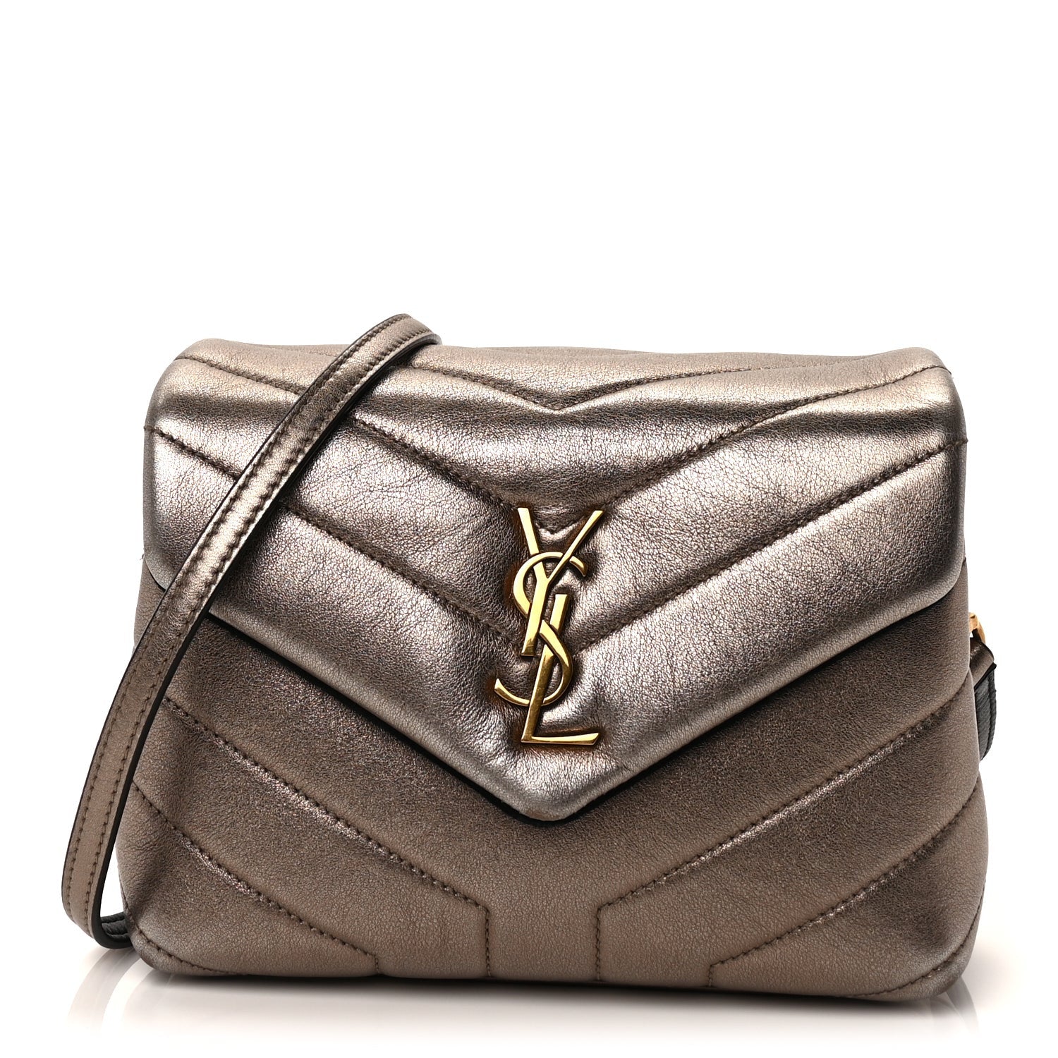 Saint Laurent Metallic Calfskin Y Quilted Monogram Toy Loulou Crossbody Bag Piombo 1 of 8