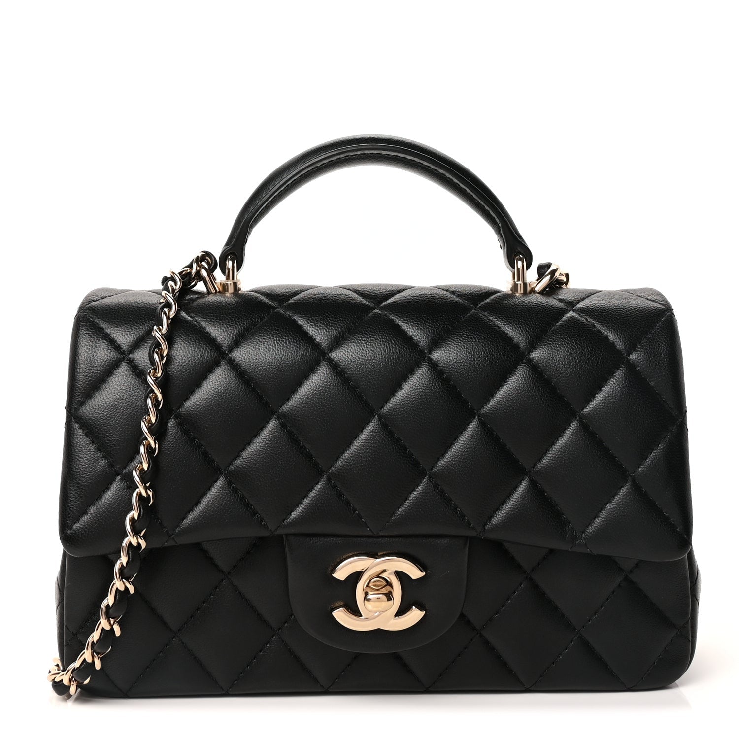 Chanel Lambskin Quilted Mini Top Handle Rectangular Flap Black 1 of 8