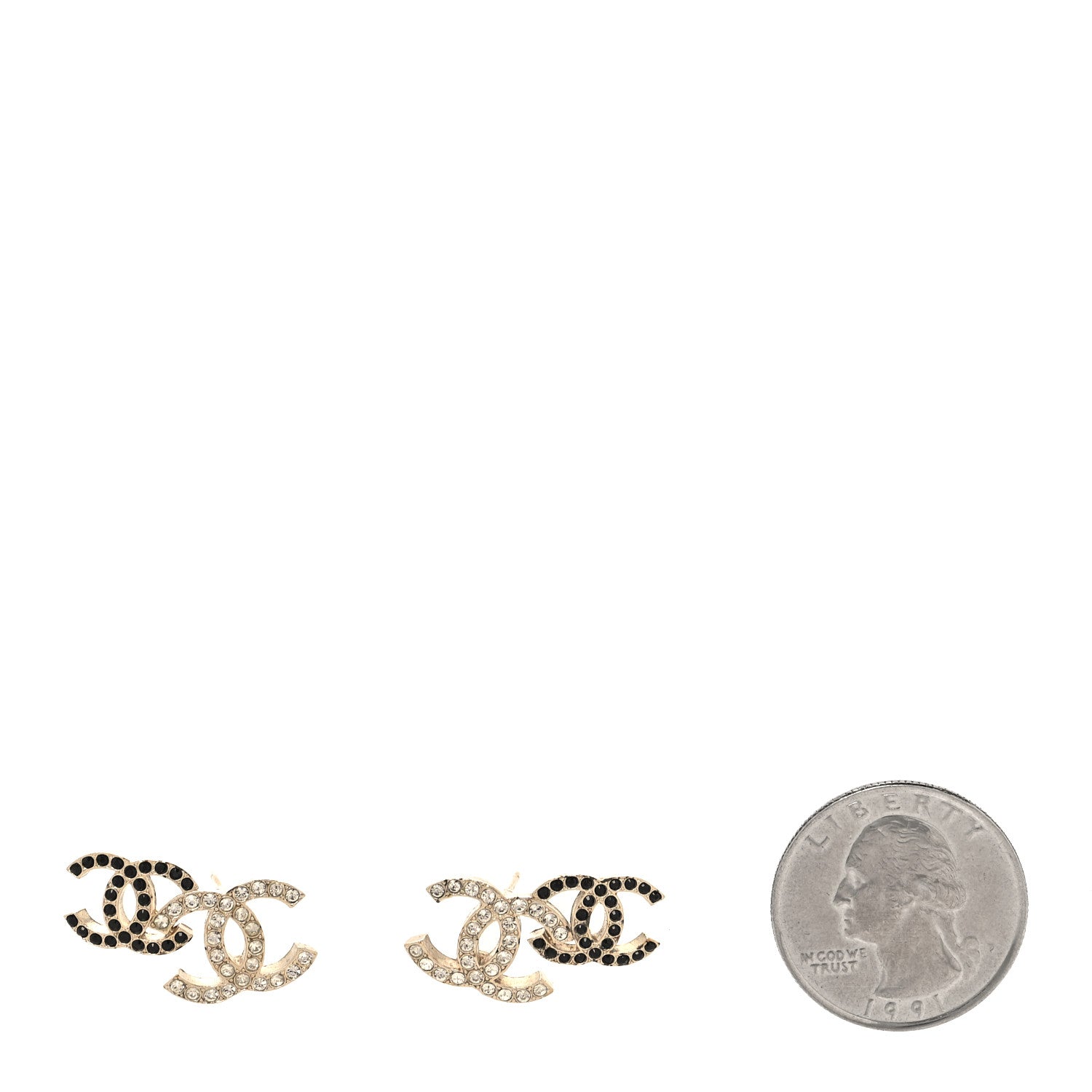 Chanel Crystal Double CC Earrings Gold Black 2 of 6