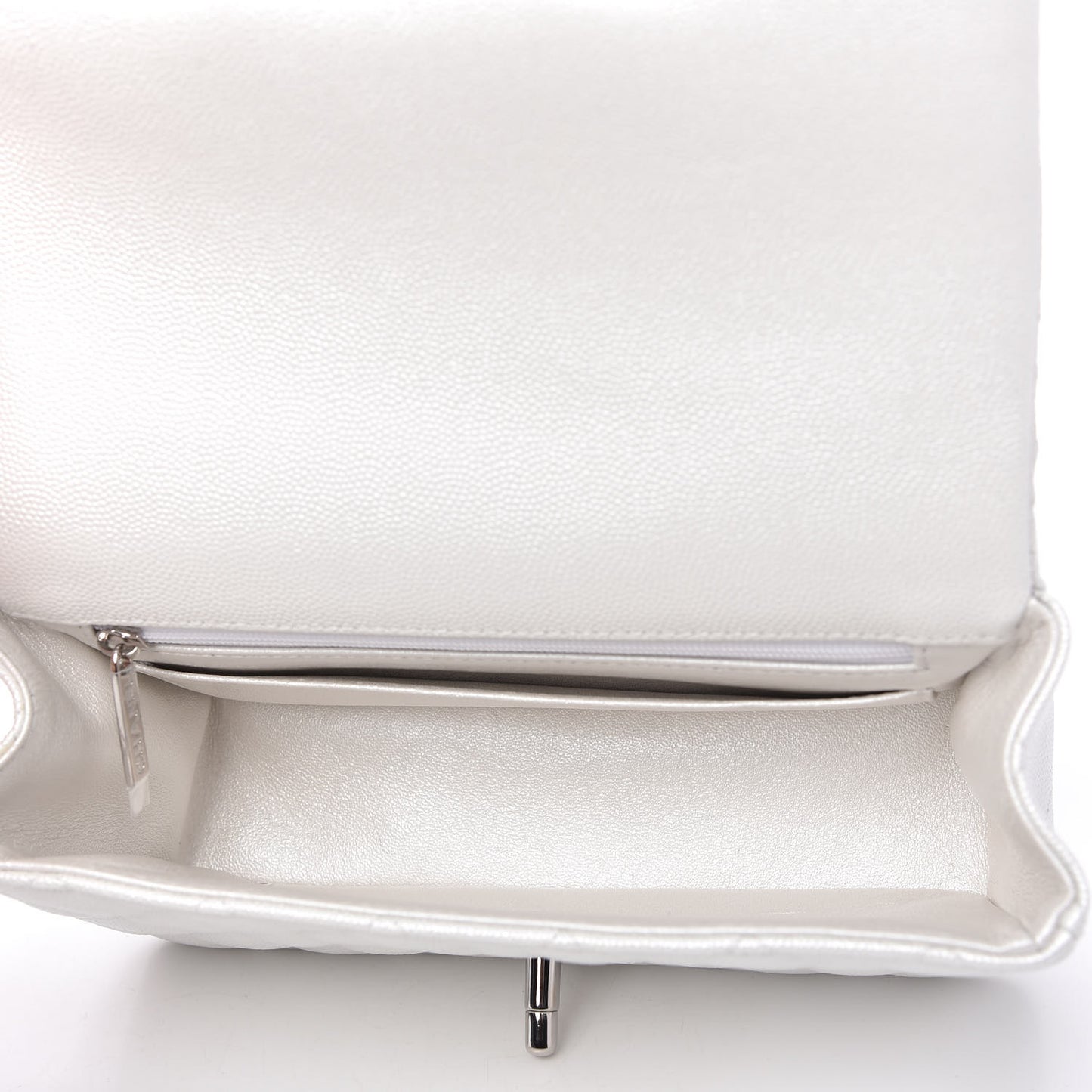 Iridescent Caviar Quilted Mini Top Handle Rectangular Flap White