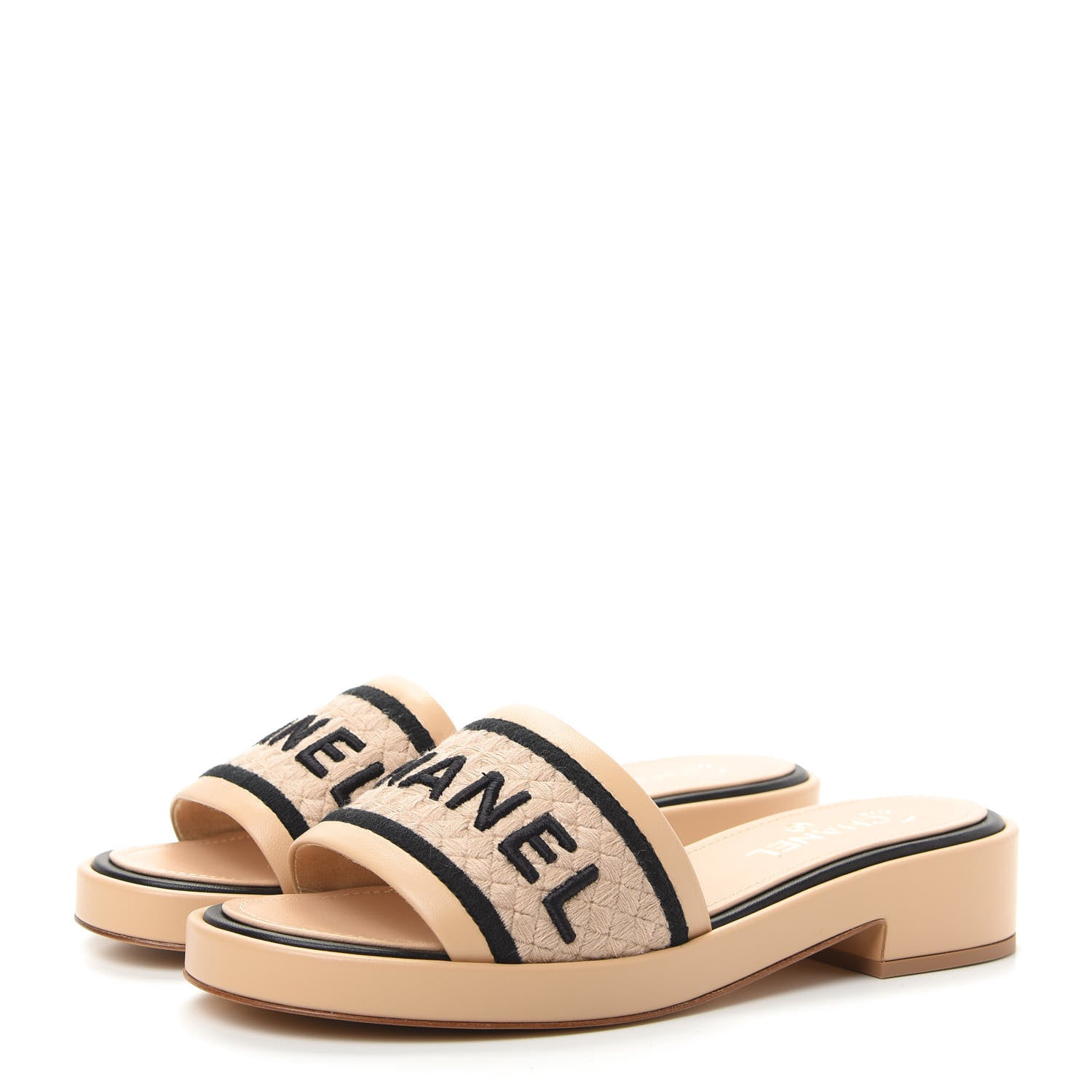 Chanel Lambskin Embroidered Logo Mule 41 Beige Black 3 of 11