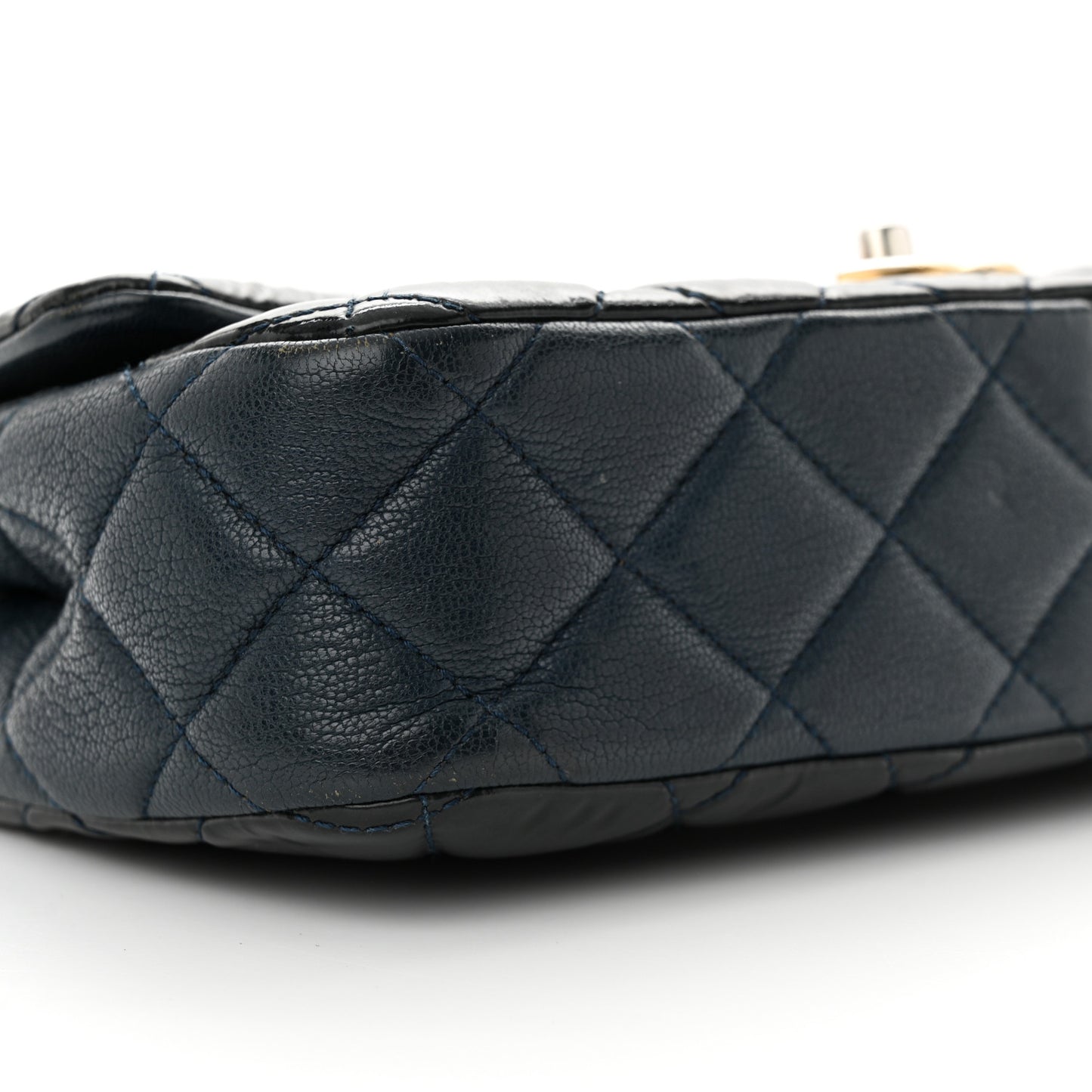 Patent Goatskin Quilted Medium CC Eyelet Flap Blue