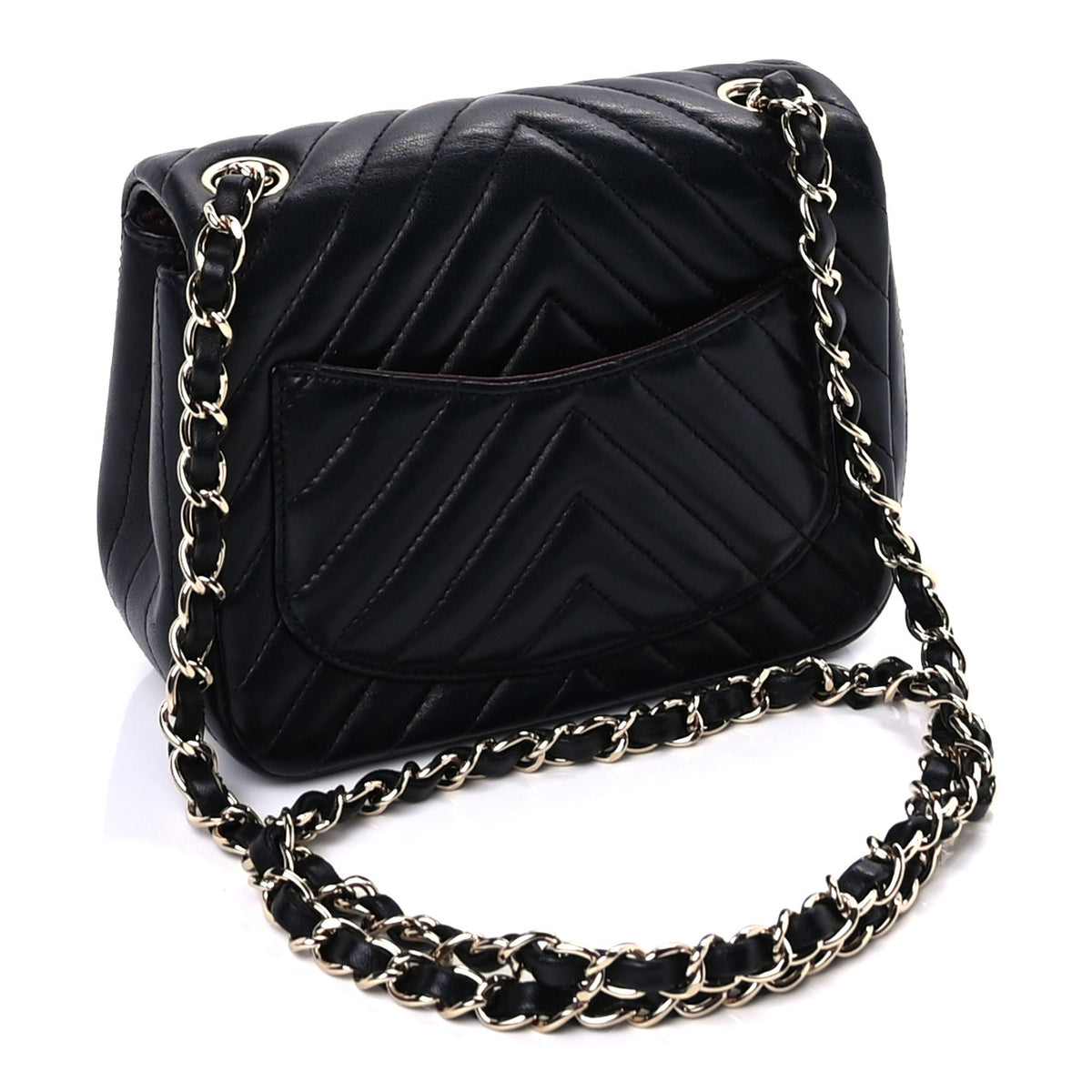 Lambskin Chevron Quilted Mini Square Flap  Black