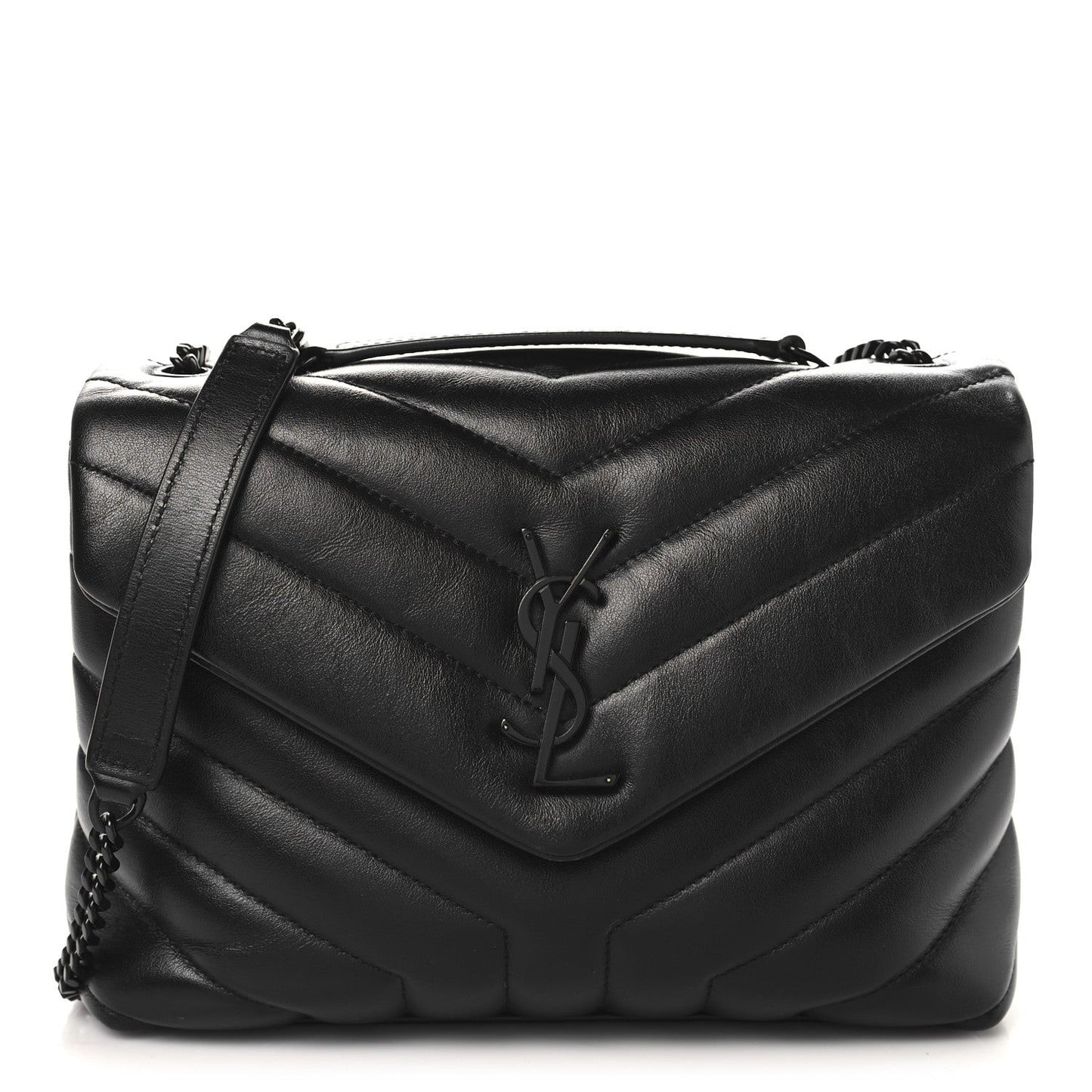 Calfskin Y Quilted Monogram Monochrome Small Loulou Chain Satchel Black