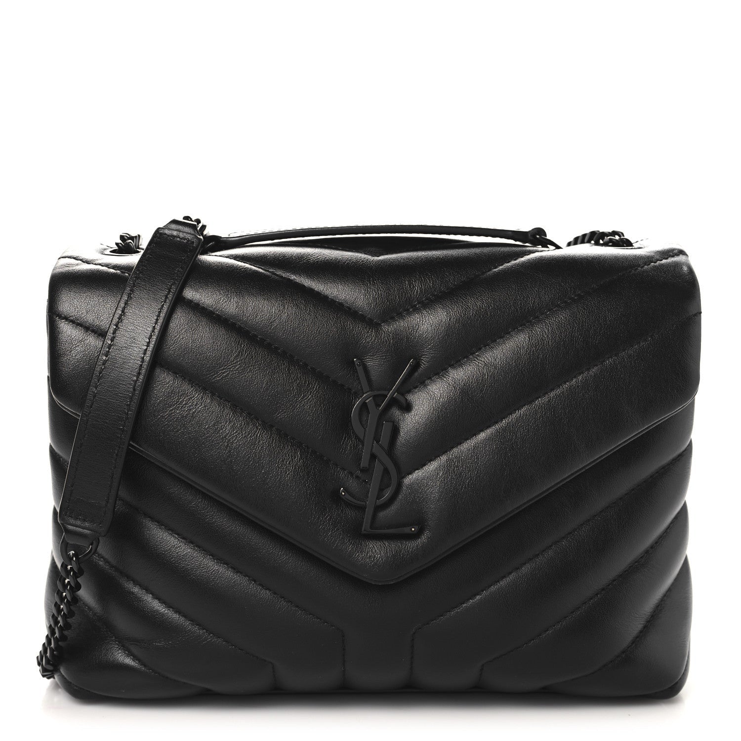 Saint Laurent Calfskin Y Quilted Monogram Monochrome Small Loulou Chain Satchel Black 1 of 7