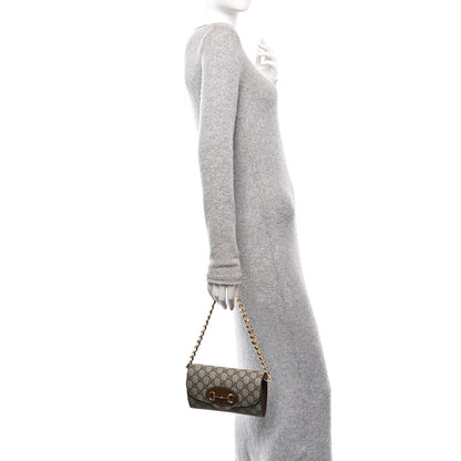 Gucci GG Supreme Monogram Azalea Calfskin Web Mini Horsebit 1955 Chain Shoulder Bag Beige Ebony Brown Sugar 2 of 7