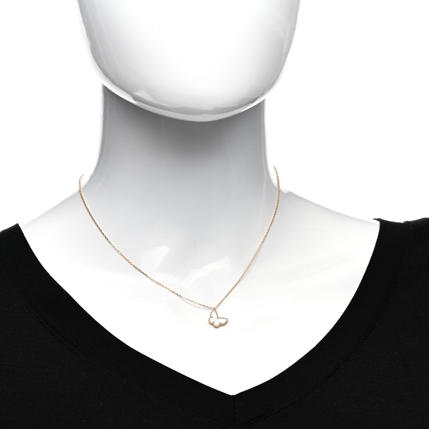 Van Cleef & Arpels 18K Yellow Gold Mother of Pearl Sweet Alhambra Butterfly Pendant Necklace 2 of 6