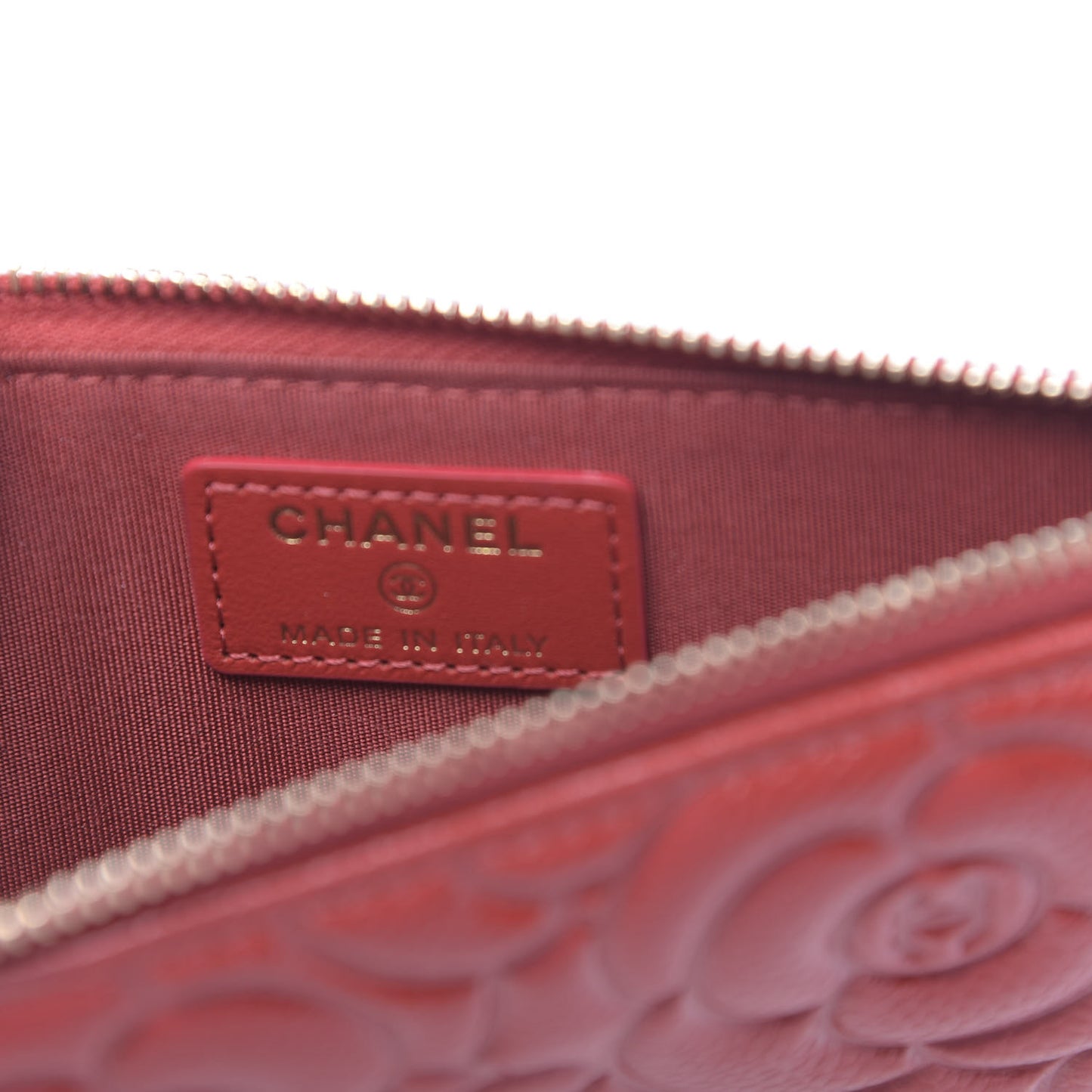 Caviar Camellia Embossed Classic Flat Wallet Pouch Red