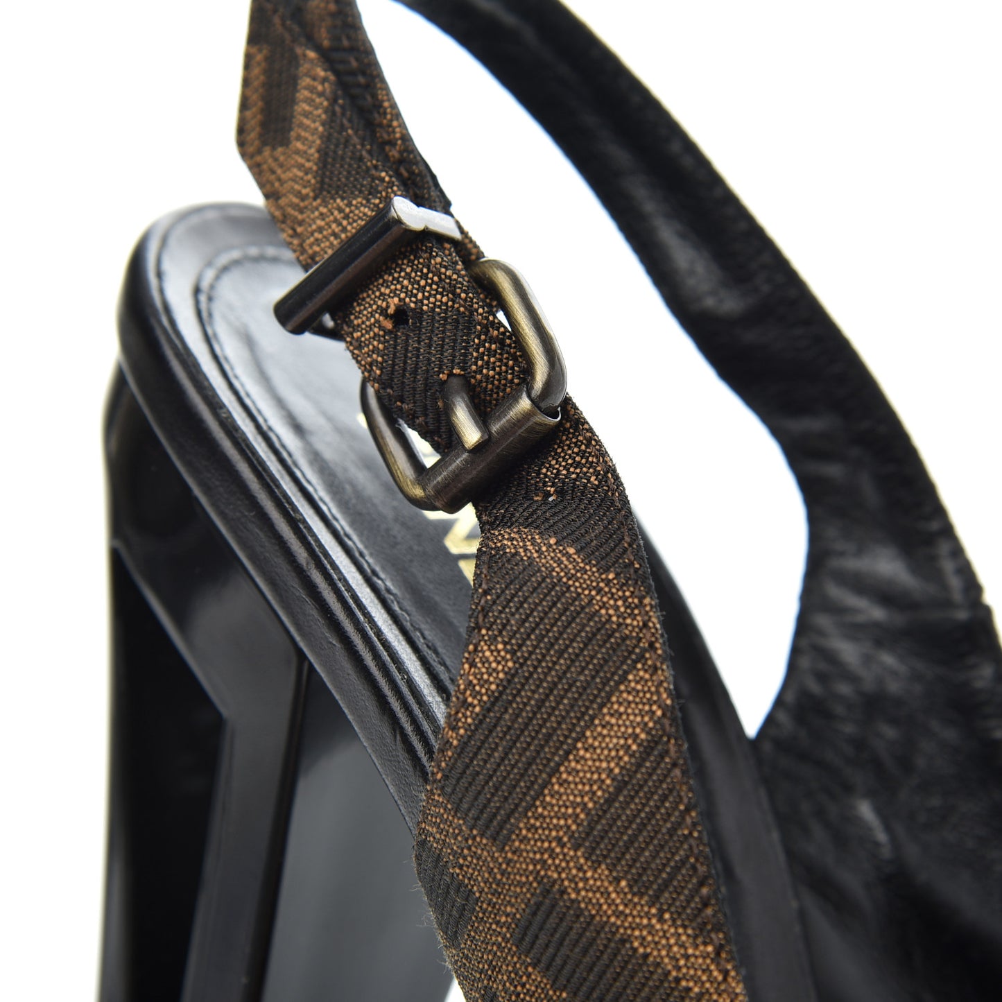Jacquard Calfskin FF Open Toe Platform Slingback Pumps 38.5 Tobacco