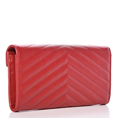 Saint Laurent Grain De Poudre Matelasse Chevron Monogram Flap Wallet Red 3 of 7