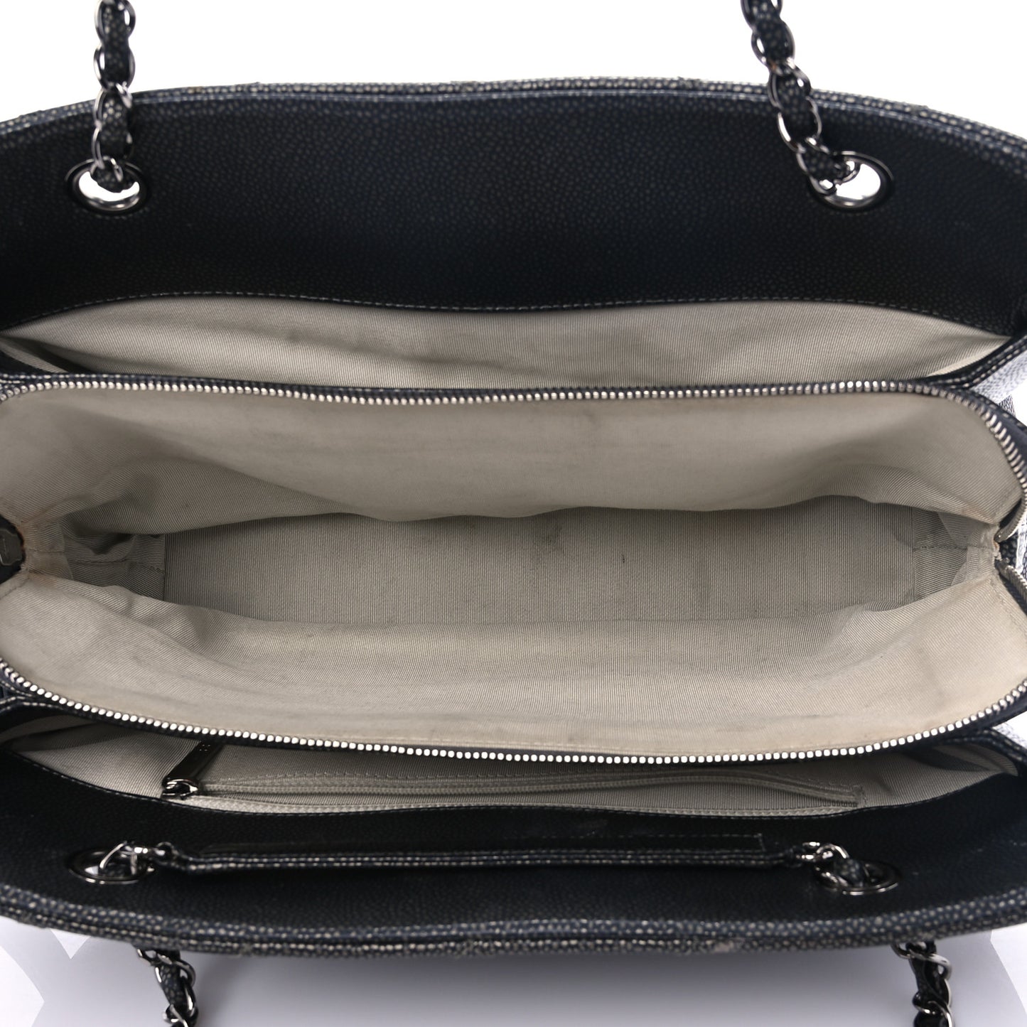 Metallic Caviar Quilted CC Tote Dark Silver