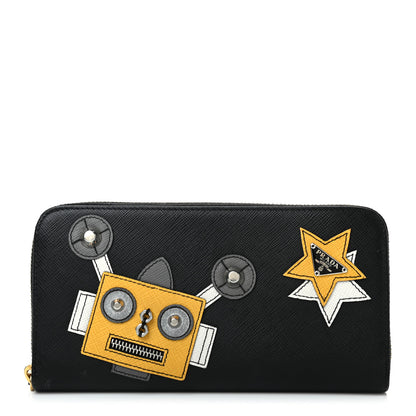 Prada Saffiano Robot Continental Zip Around Wallet Black 1 of 8