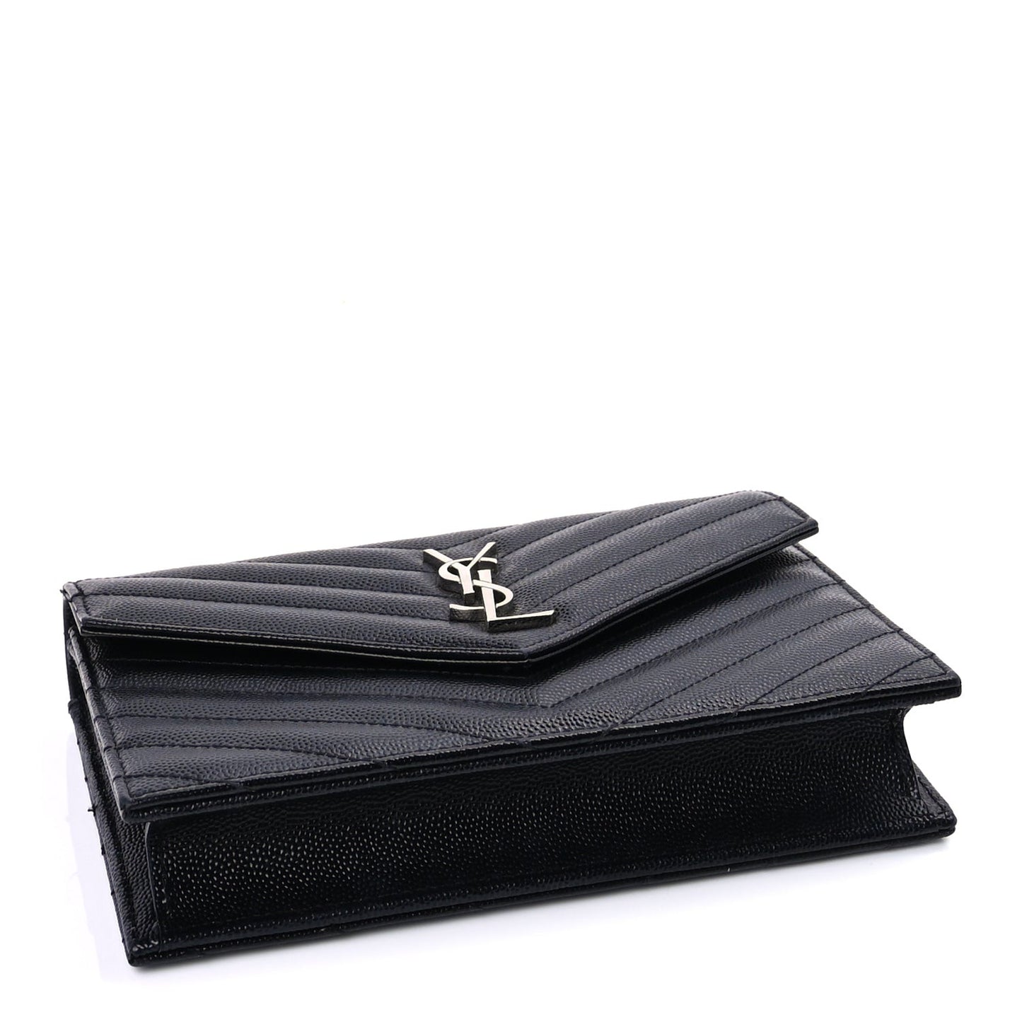 Grain De Poudre Matelasse Chevron Monogram Envelope Chain Wallet Black