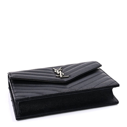 Saint Laurent Grain De Poudre Matelasse Chevron Monogram Envelope Chain Wallet Black 3 of 7