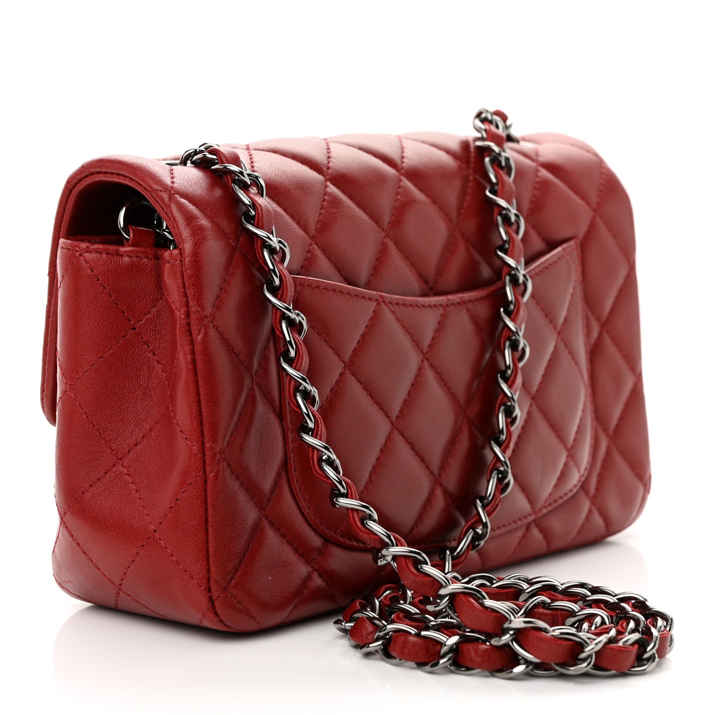 Lambskin Quilted Mini Rectangular Flap Burgundy