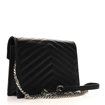 Saint Laurent Grain De Poudre Matelasse Chevron Monogram Envelope Chain Wallet Black 3 of 11