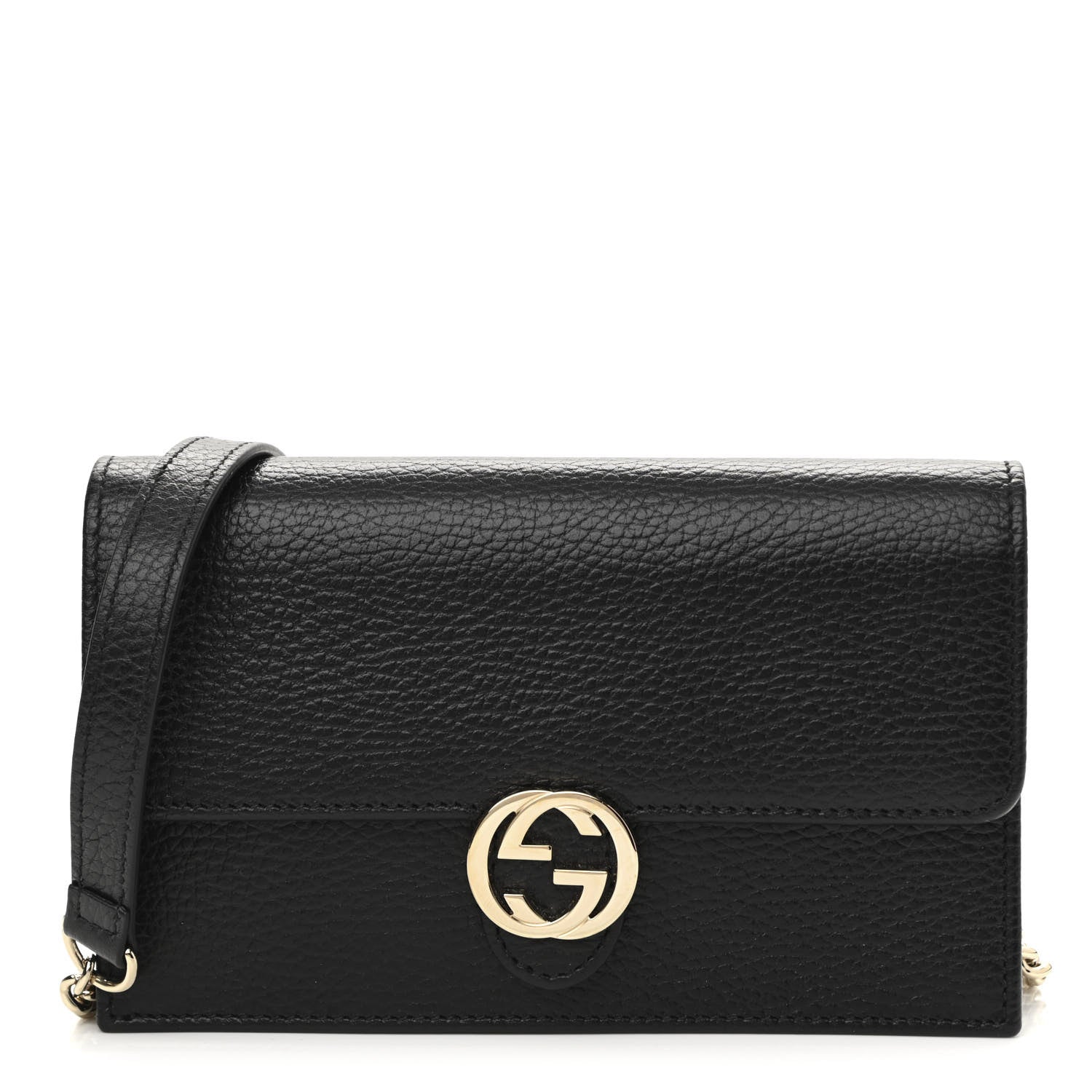 Gucci Dollar Calfskin Interlocking G Chain Wallet Black 1 of 9