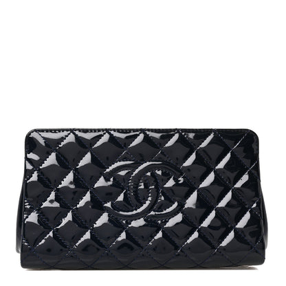 Chanel Patent CC Quilted Timeless Clutch Navy 1 of 7
