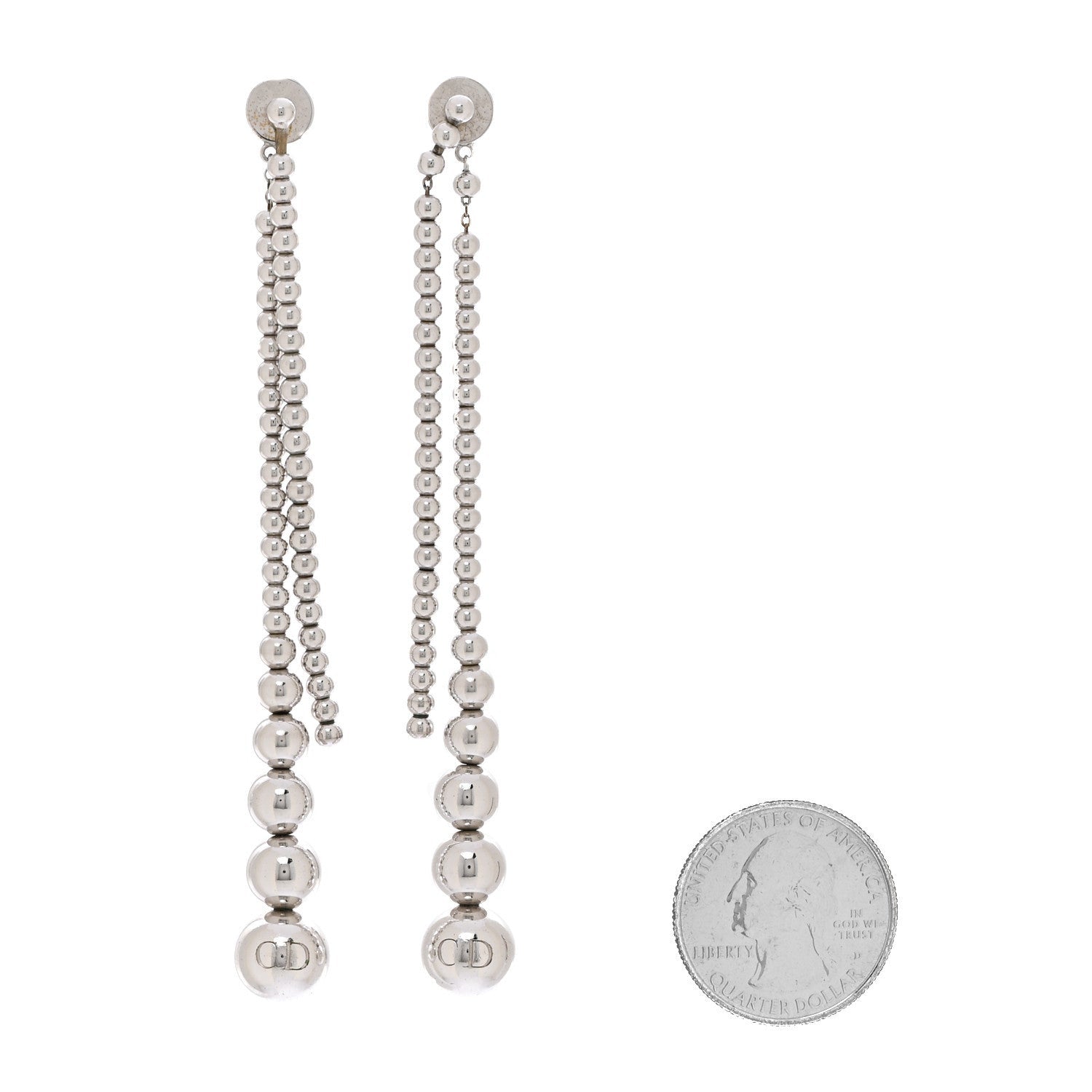 Christian Dior Metal Bead Drop Earrings Silver 2 of 6