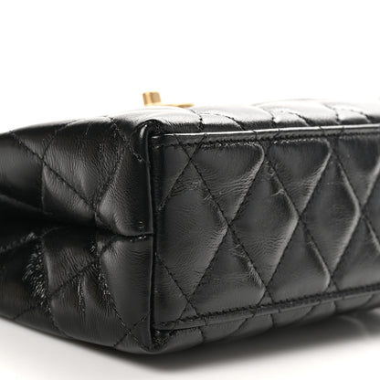 Chanel Shiny Aged Calfskin Quilted Nano Kelly Shopper Black 9 of 10