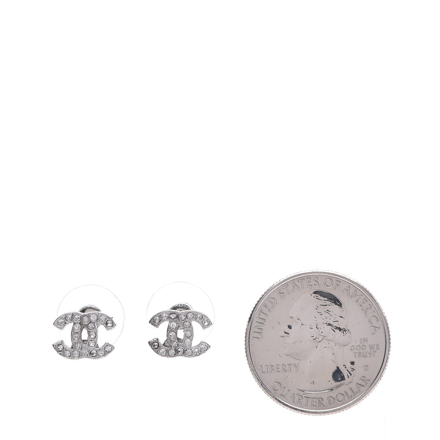 Chanel Crystal Mini Timeless CC Earrings Silver 2 of 6