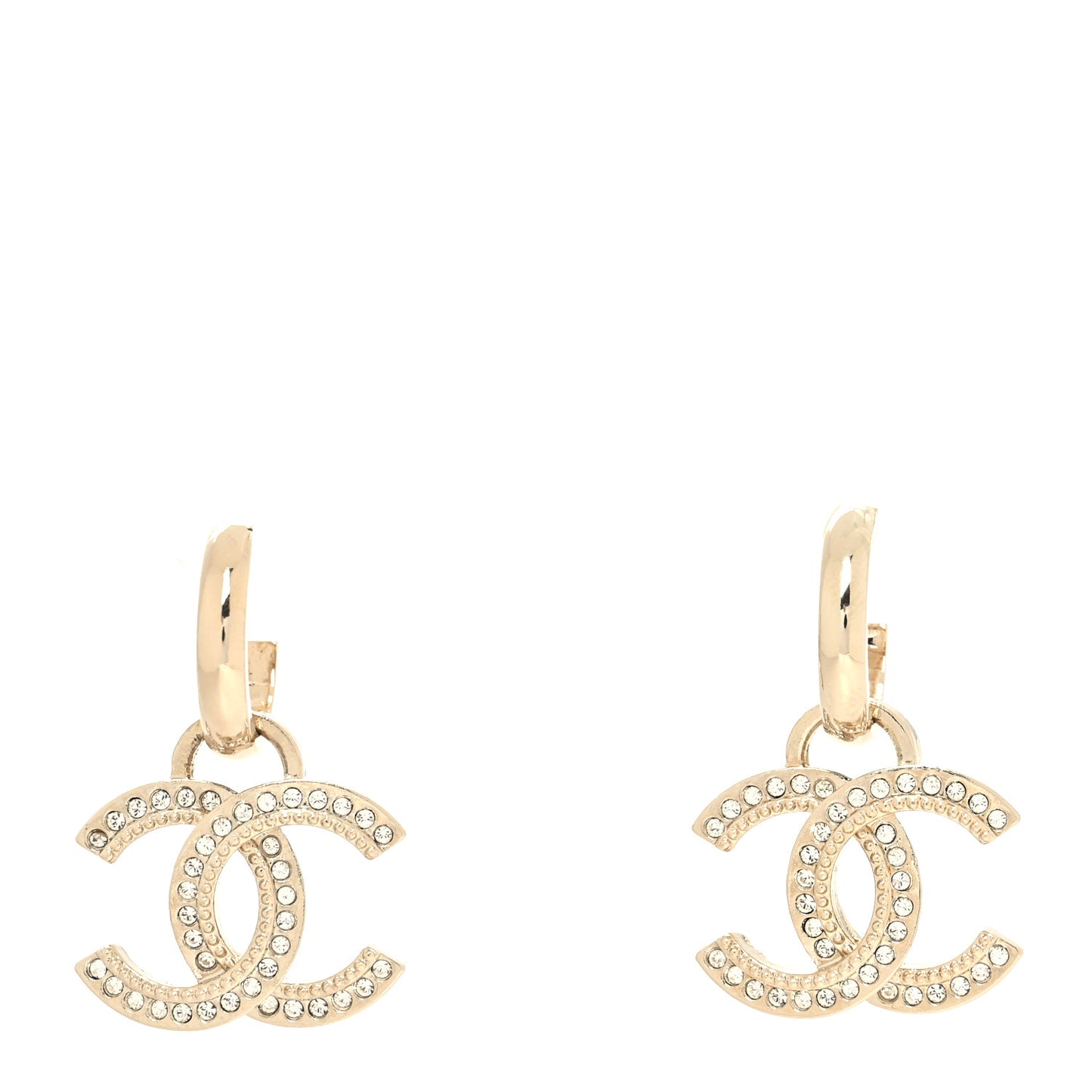 Metal Crystal Studded CC Hoop Drop Earrings Gold