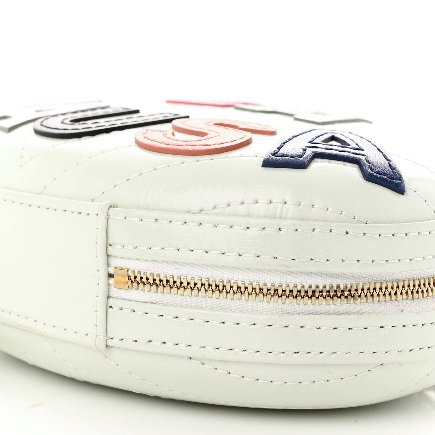 Embroidered Lambskin Chevron Quilted La Pausa Evening Bag White