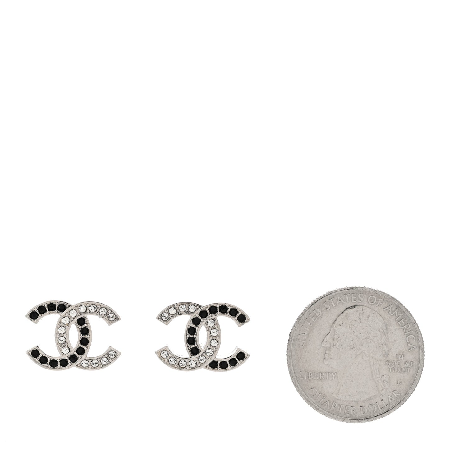 Crystal CC Stud Earrings Black Silver