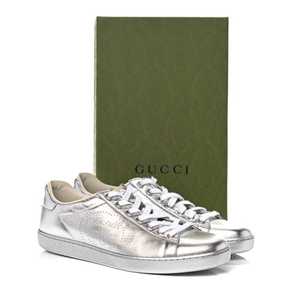 Gucci Metallic Nappa Interlocking G Perforated Womens Ace Sneakers 40.5 Silver 12 of 12