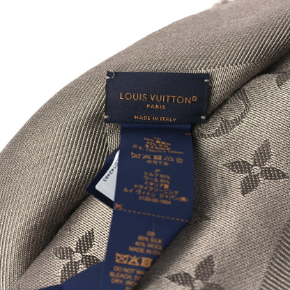 Louis Vuitton Silk Wool Monogram Shine Classic Shawl Taupe 4 of 4