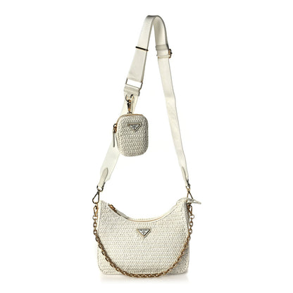 Prada Yarn Raffia Effect Crochet Re-Edition 2005 Shoulder Bag White 1 of 8