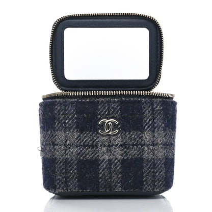 Chanel Wool Plaid Quilted Mini Vanity Case With Chain Blue 9 of 12