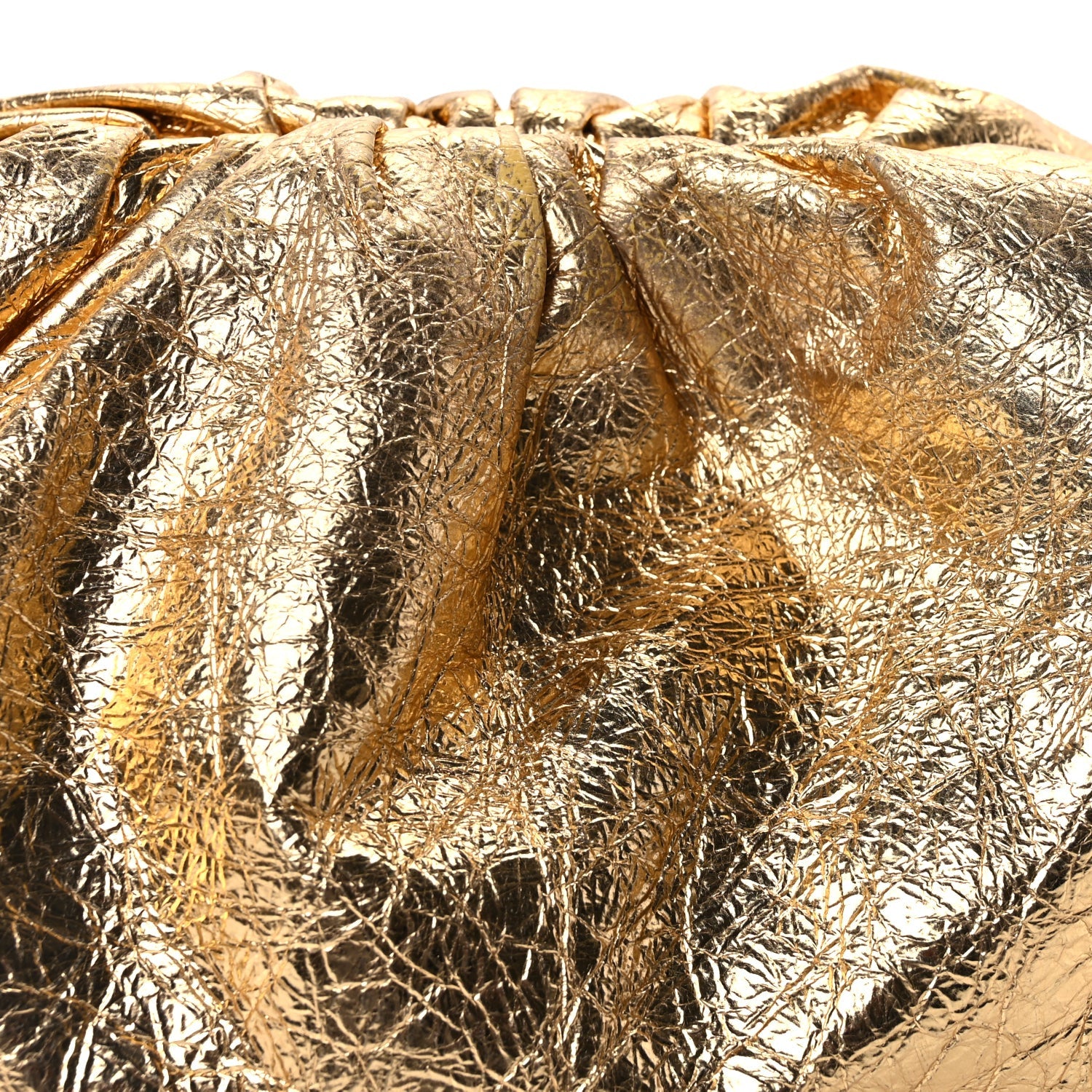 Bottega Veneta Metallic Crinkled Lambskin The Pouch Oversized Clutch  Oro 6 of 8