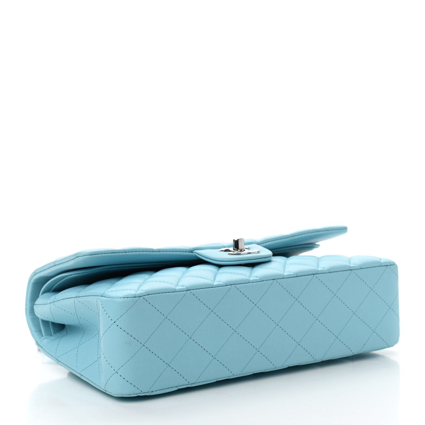 Lambskin Quilted Medium Double Flap Neon Blue