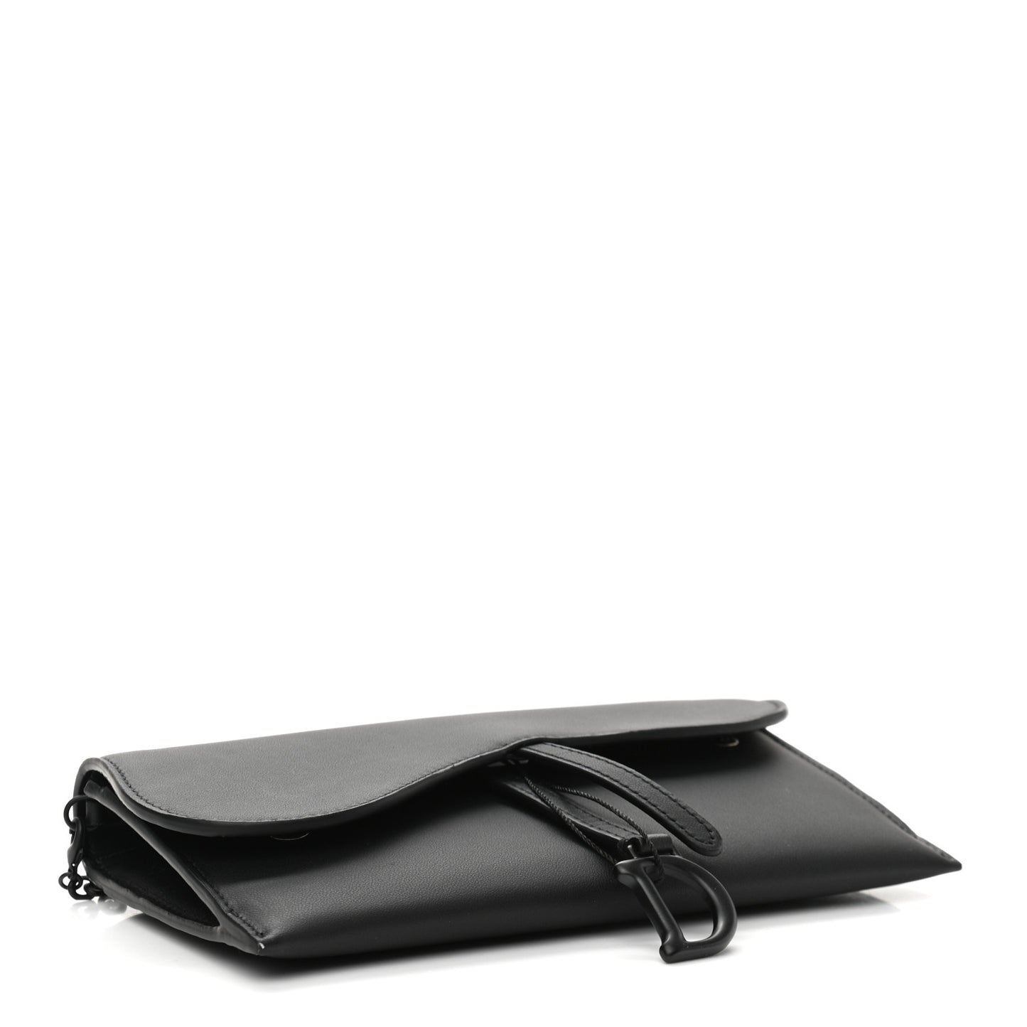 Ultra Matte Calfskin Saddle Chain Wallet Pouch Black