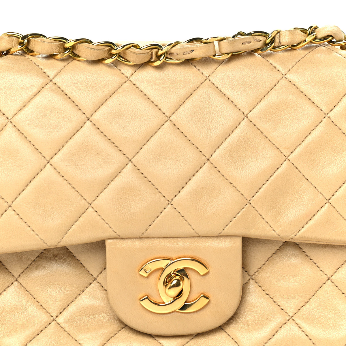 Lambskin Quilted Small Double Flap Beige