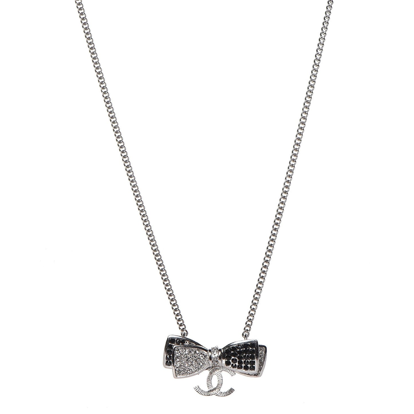 Crystal CC Bow Necklace Black